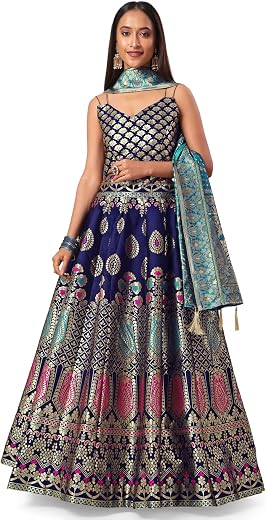 PURVAJA Women's Jacquard Semi-Stitched Lehenga choli(Chahat)