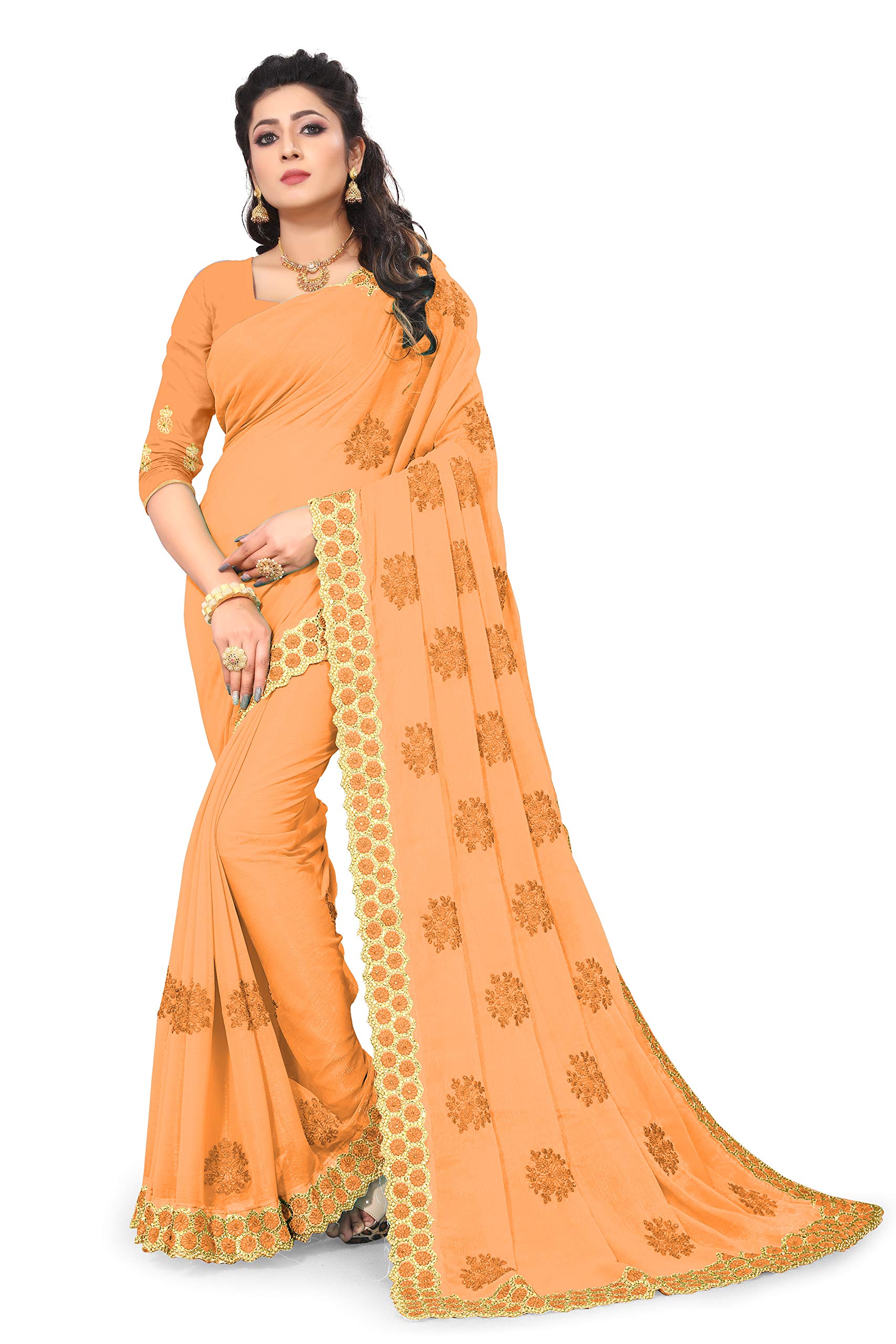 THE DECOR TEXWomen's Wear Indian Traditional Wedding Wear Embroidery Saree with Unstich Blouse Piece Raj Rani