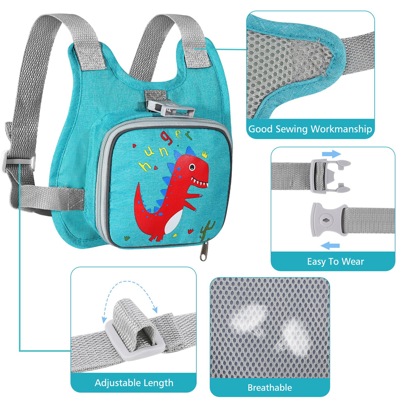 Correa de arnés para niños pequeños + eslabón de muñeca antipérdida, arneses de dinosaurio Accmor con correas para niños, lindo soporte antipérdida para niños, correa de pulsera para mantener al niño