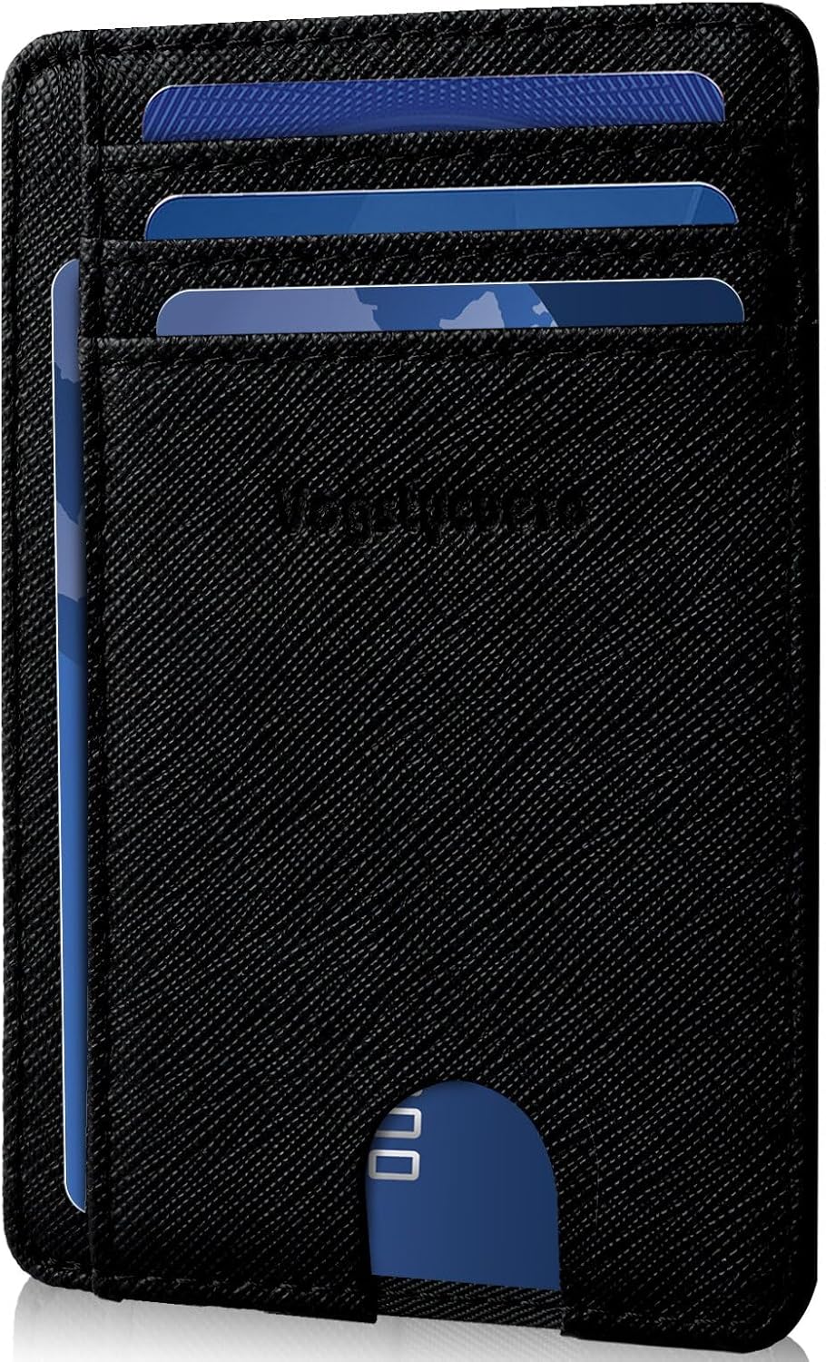 Slim Minimalist Front Pocket Thin Wallet RFID Blocking 100% Genuine Leather Credit Card Holder for men Women, with Gift Box-Cross Black