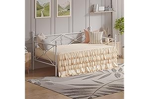 VINGLI Twin Size White Daybed with Metal Headboard, No Box Spring Needed,...