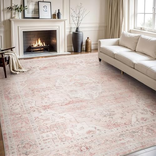AMOAMI 8x10 Vintage Soft Pink Non Slip Washable Rug