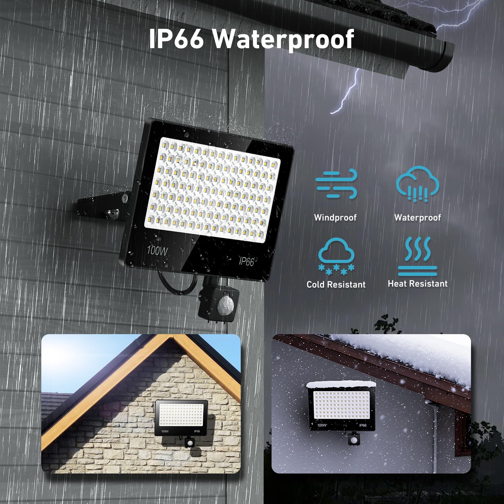 Faretto LED da Esterno Con Sensore Di Movimento 100W - 10000LM 6500K Bianco Faro LED Esterno Con Sensore Movimento, IP66 Impermeabile Luce Di Sicurezza per Cortile, Giardino, Garage