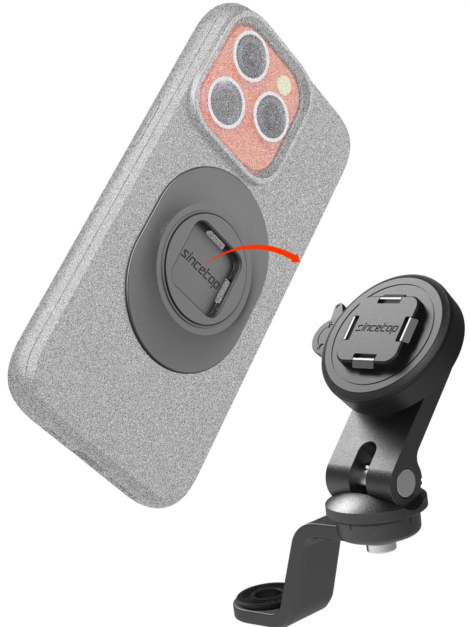 Sincetop Uchwyt na Telefon do Lusterka Motocyklowego – Uchwyt na Telefon Motocyklowy – Seria Q [Quad] – Aluminiowy Uchwyt z Szybkim Zwolnieniem – Stojak na Telefon do Moto, ATV i Skutera