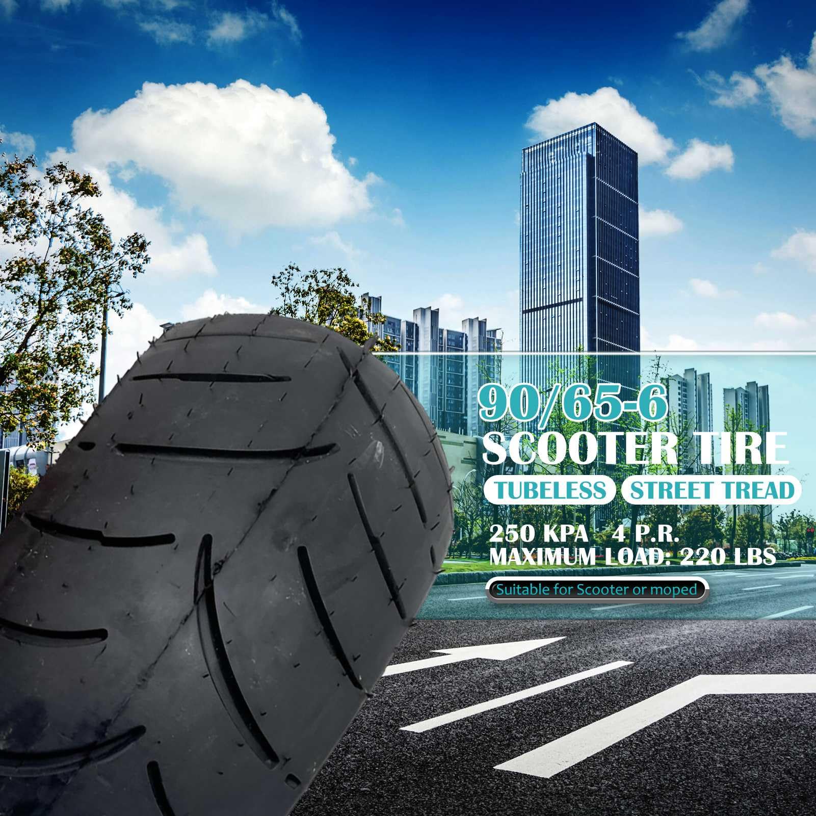 MZBZYU 90/65-6 Tire 10-Inch 90/65-6 Vacuum Tubeless Fat Tire Thickened 90/65-6 Go Kart Tire Wear-Resistant Vacuum Tubeless for Electric Scooter Tires