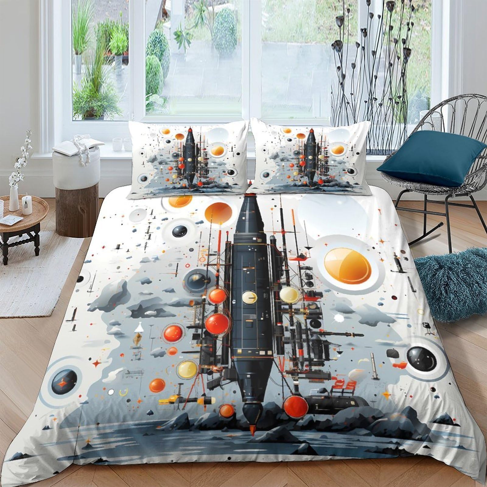 Ctjqhvkz Style-6 3D Printed Space Battleship Fitted Sheet Microfiber Soft Breathable Planet Bed Cover For Bedroom Dorm Decor Single（135X200cm）