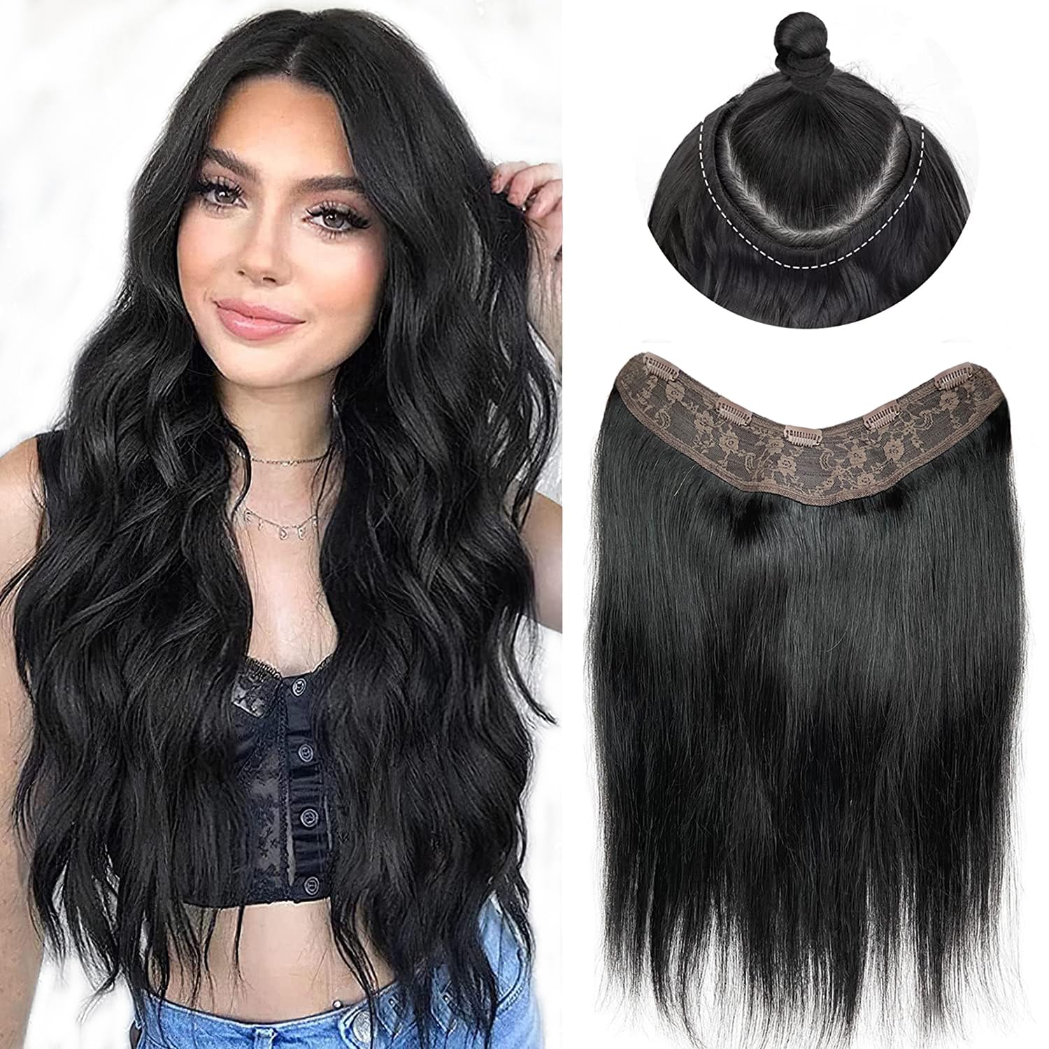 Smartinnov Clip in Hair Extensions Real Human Hair Jet