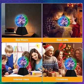 Riserva Plasma Ball 6 Inches, Magic Plasma Ball Three Colors with Touch and Sound Sensitive, Globe Plasma Lamp Science for Gift, Bedroom, Party [Energy Class E]