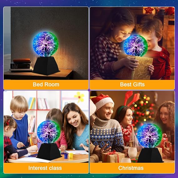 Riserva Plasma Ball 6 Inches, Magic Plasma Ball Three Colors with Touch and Sound Sensitive, Globe Plasma Lamp Science for Gift, Bedroom, Party [Energy Class E]