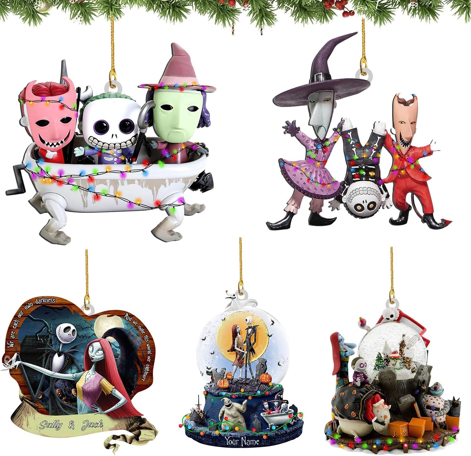 Christmas Ornament Decorations, 5PCS Stocking Cap Funny Nightmare Before Christmas Decorations Ornament Decorative Xmas Decor Ornaments Party Gifts (Type 2)