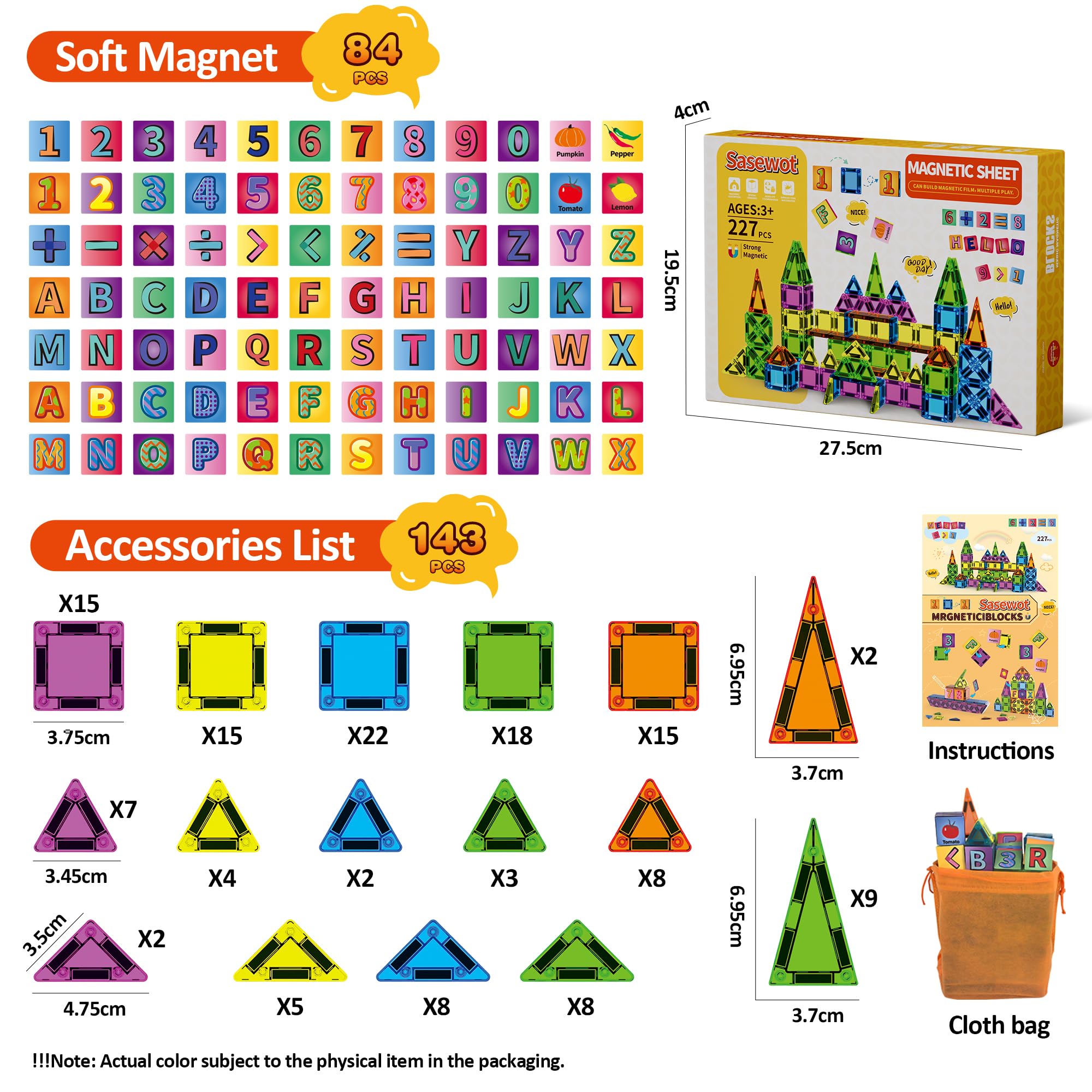 Magnetische Bausteine, Magnetic Teile,Mit Magnetische Buchstaben & Wörter, Magnetspiel STEM Magnetbausteine für Geschenk mädchen Jungen, Montessori Spielzeug ab 2 3 4 5 6 7 8 Jahre Kinder (227)