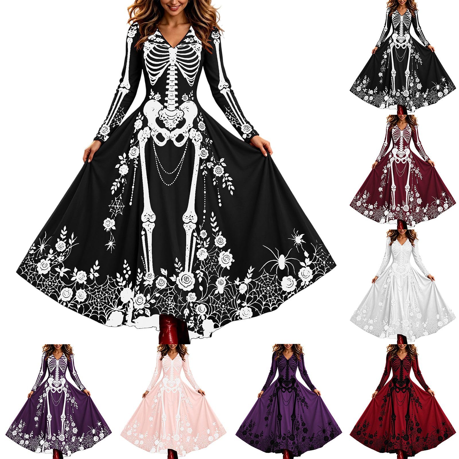 Halloween Kostüm Damen Gruselig Vampir Skelett Horror Braut Kleidung