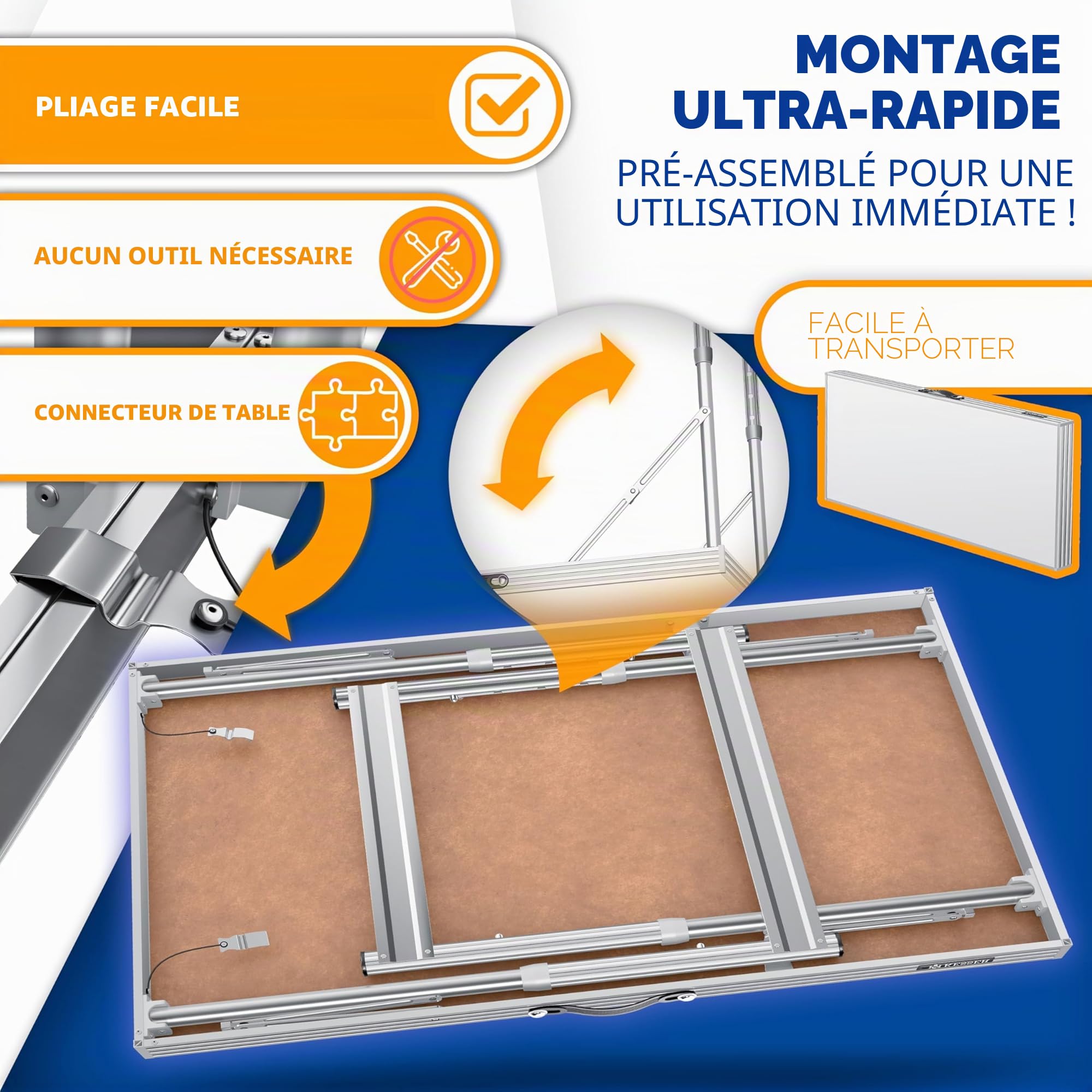 KESSER Table Multifonctions Professionnelle 100 x 60 cm Pliante 30 kg Charge Rallonge