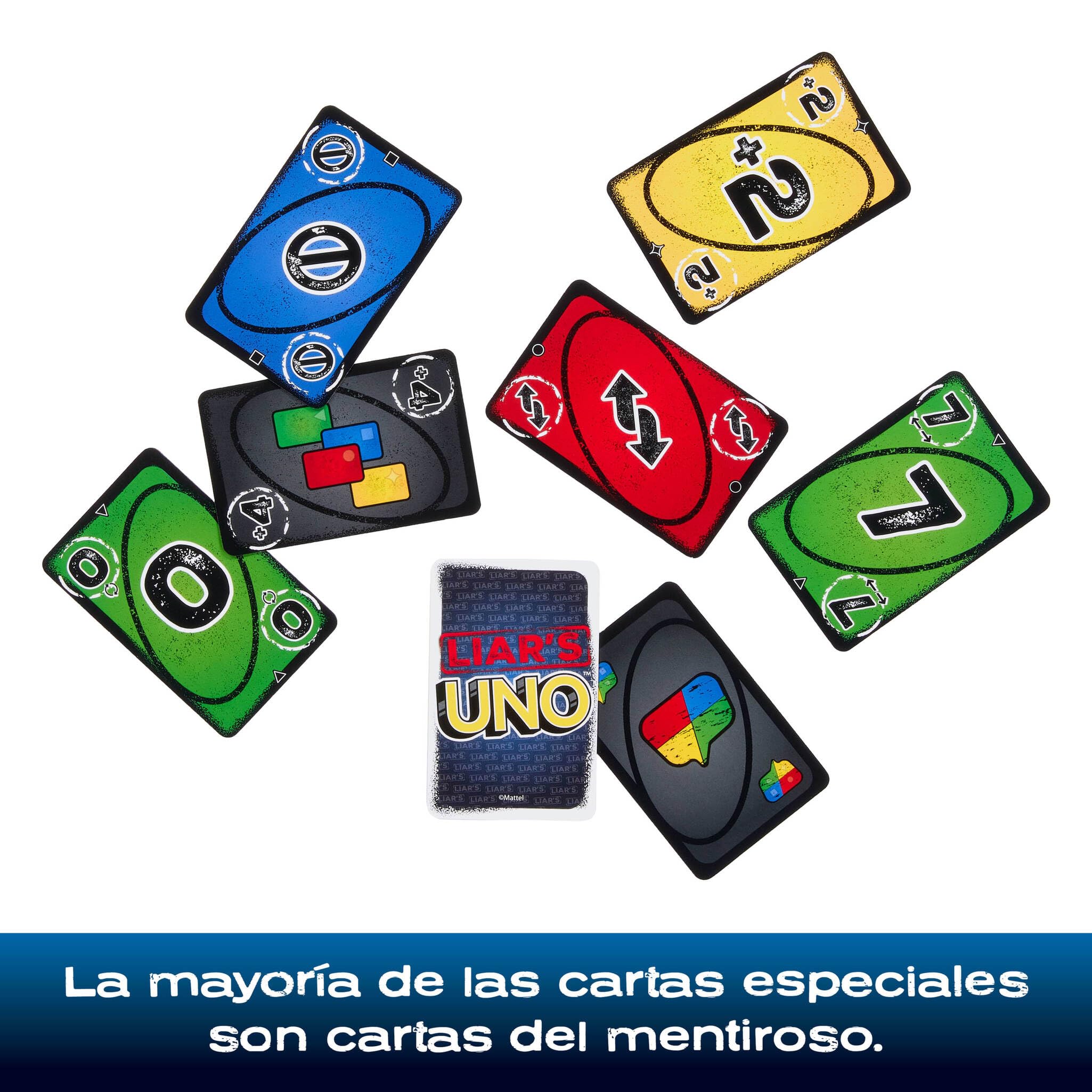 Mattel Games UNO del mentiroso Juego de cartas en lata para almacenamiento y transporte, para niños, adultos, noches en familia y fiestas, supera a los demás jugadores con mentiras y trucos, JLH68