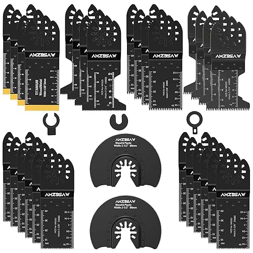 Miniatura 9 de AMZBSAW 52 cuchillas de sierra oscilantes, nuevas cuchillas multiherramienta universales de alta calidad para madera de metal y plástico, kits de