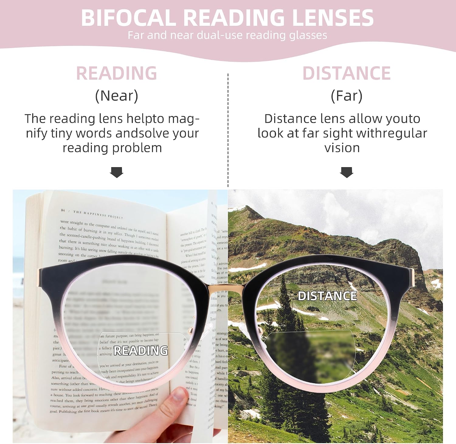 3 Pack Bifocal Reading Glasses for Women Men Clear Top Rectangle Multifocal Readers Blue Light Bi-focal Eyeglasses (Multicolor, +1.75)