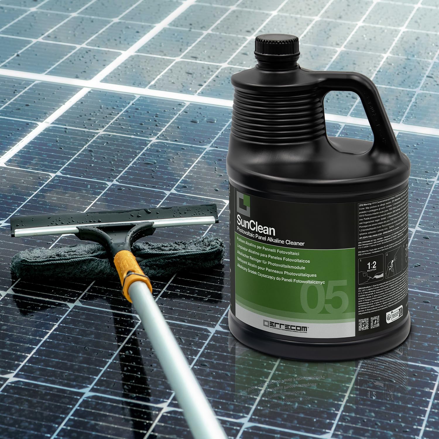 Errecom SunClean, Pulitore Alcalino per Pannelli Impianto Fotovoltaico, Formula Concentrata, 5 L