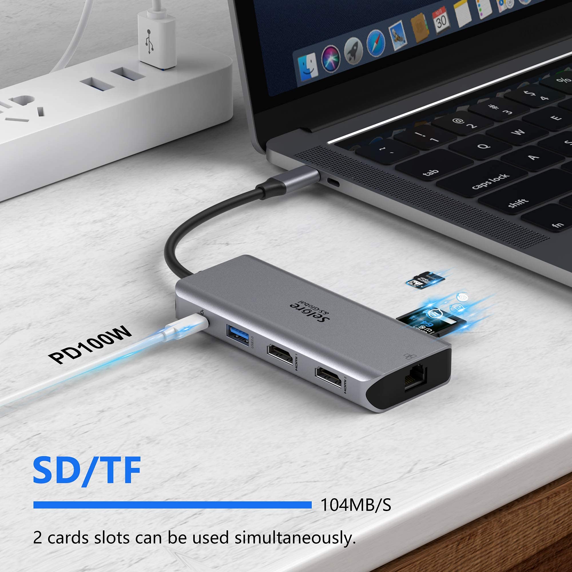 Docking station USB C, SELORE 9 in 1 USB C Hub 2 HDMI Dual Monitor,Gigabit Ethernet, USB 3.0 e USB 2.0, 100 W PD, SD/TF,compatibile per MacBook Pro, MacBook Huawei,Dell XPS Tablet Type C ecc