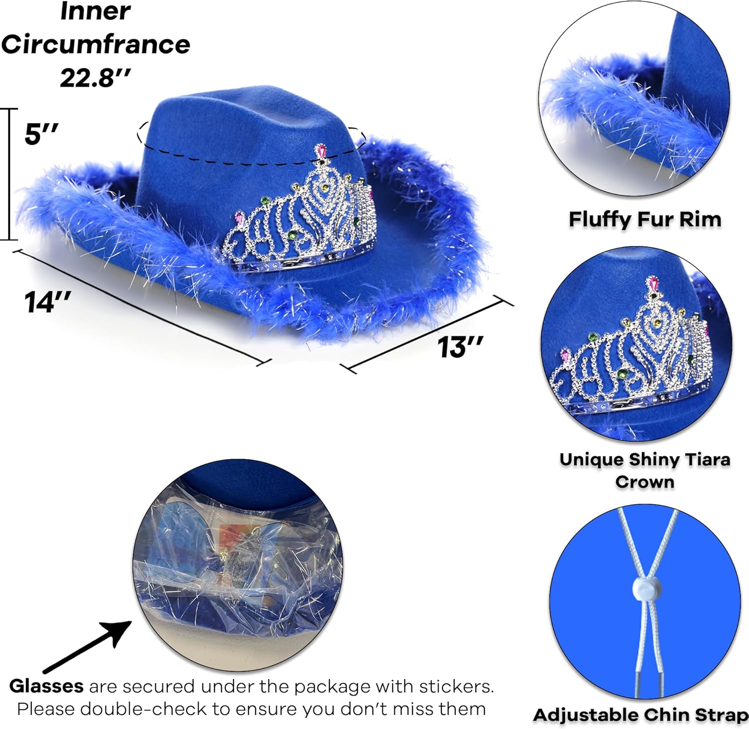 aFuncredible Green Cowboy Hat and Glasses - Preppy Cowgirl Hat with Tiara - Sparkly Cowboy Hat - Cowgirl Outfit Accessories - Image 2