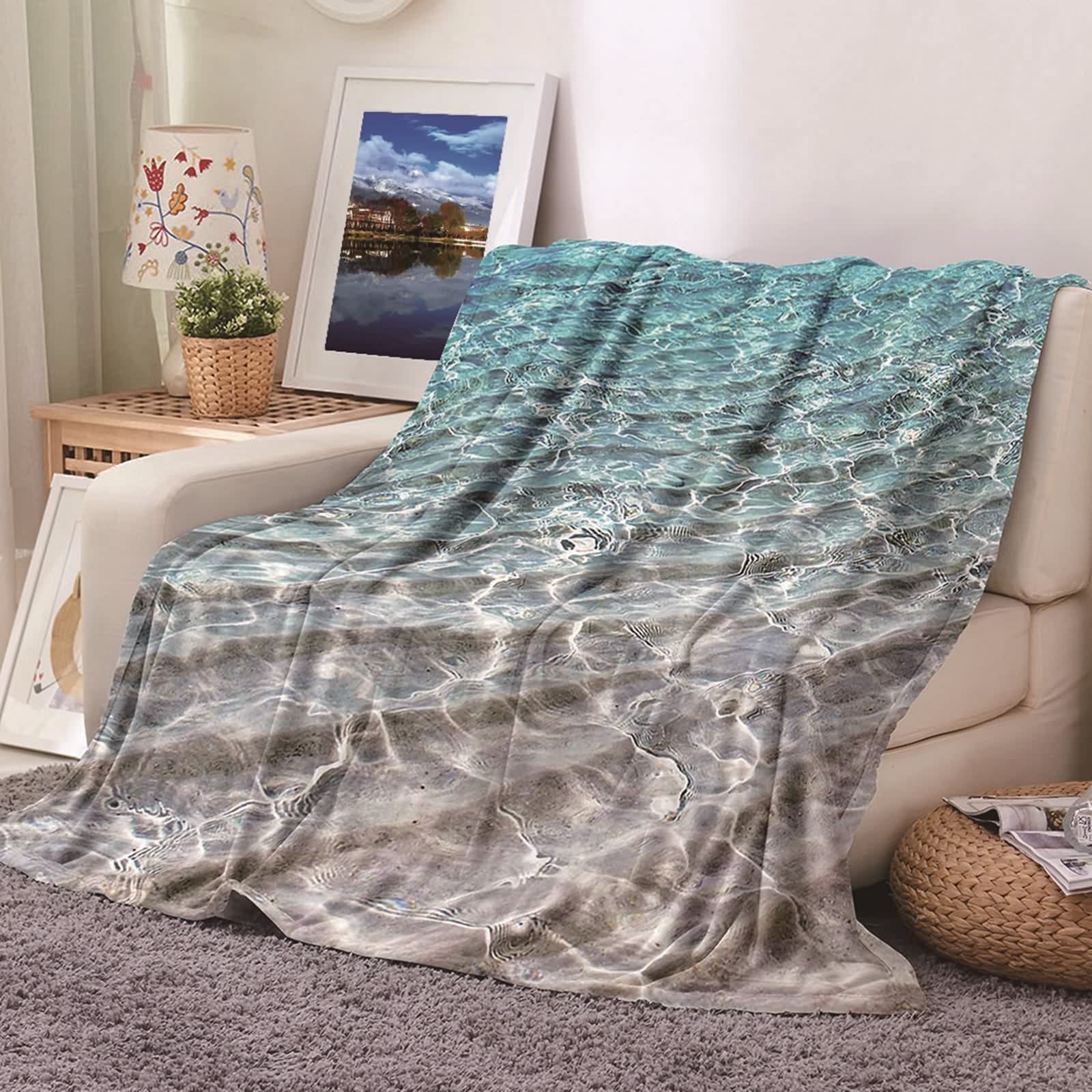 Plaid flannel mer bleu gris 180x200cm KnSam pour canapé et lit