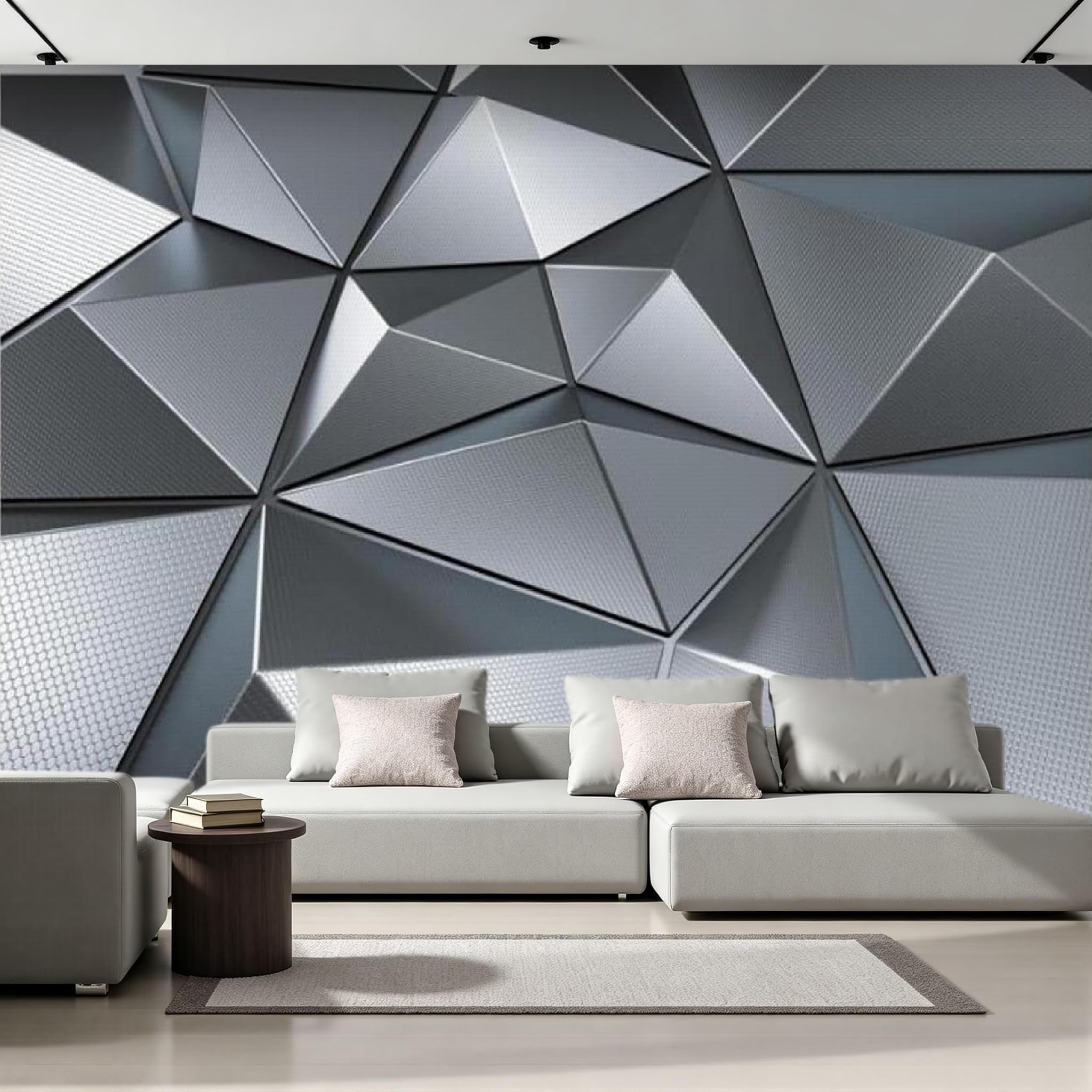 Papel Pintado Metal Geometría 250x175 cm Efectos 3D Papel Tapiz Fotográfico Tejido No Tejido Triángulo Sólido Póster Fotomurales Decor Pared Para Dormitorio Salón Murales B-218