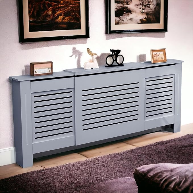 Radiator Cover Grey, Adjustable Radiator Cover, Modern Slatted Grey