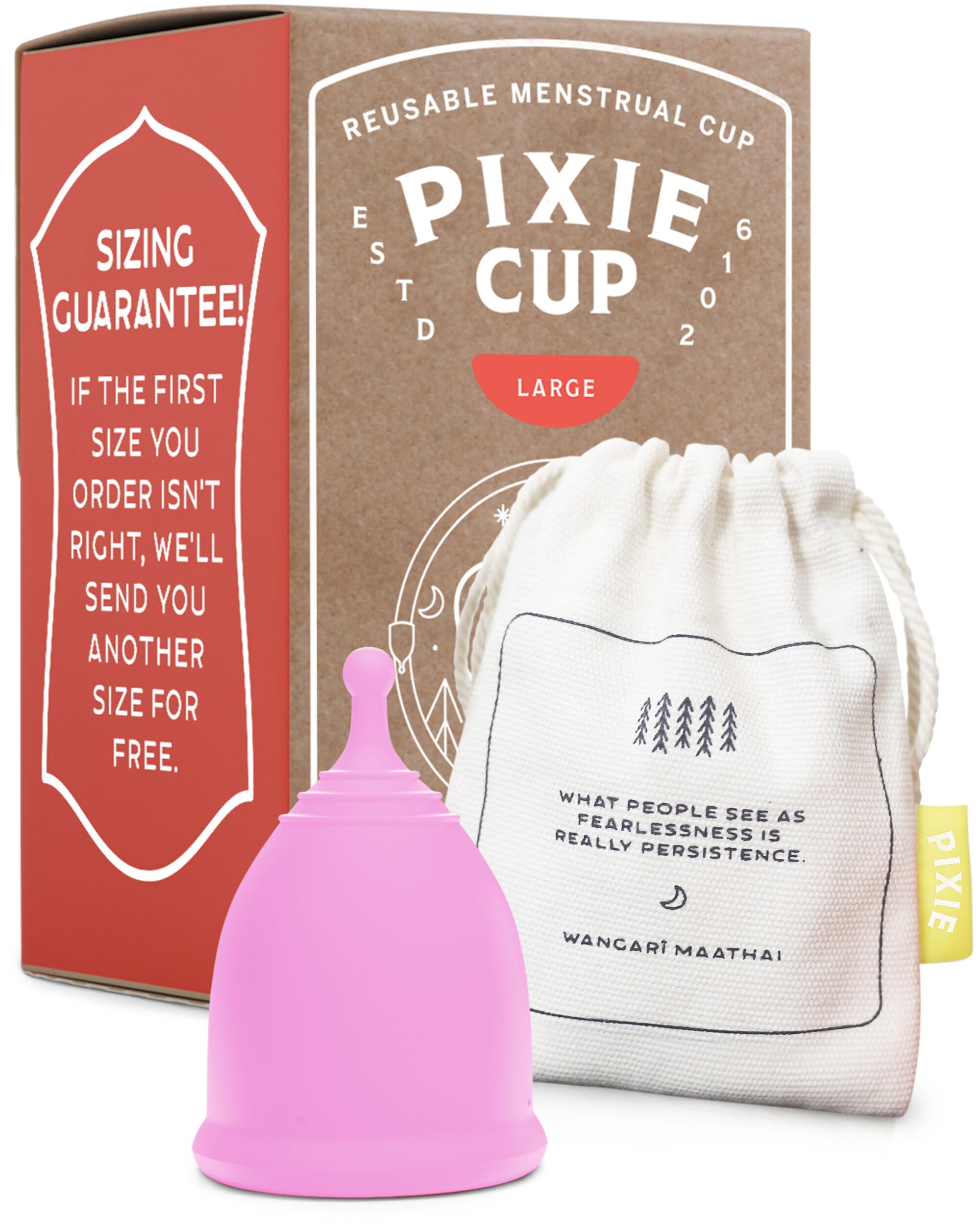 Pixie Menstrual Cup - 100% Medical-Grade Silicone Reusable Period Cup - Eco-Friendly, No Metals or Toxins - 12-Hr Leakproof, Odor-Free - Tampon Alternative (Large)