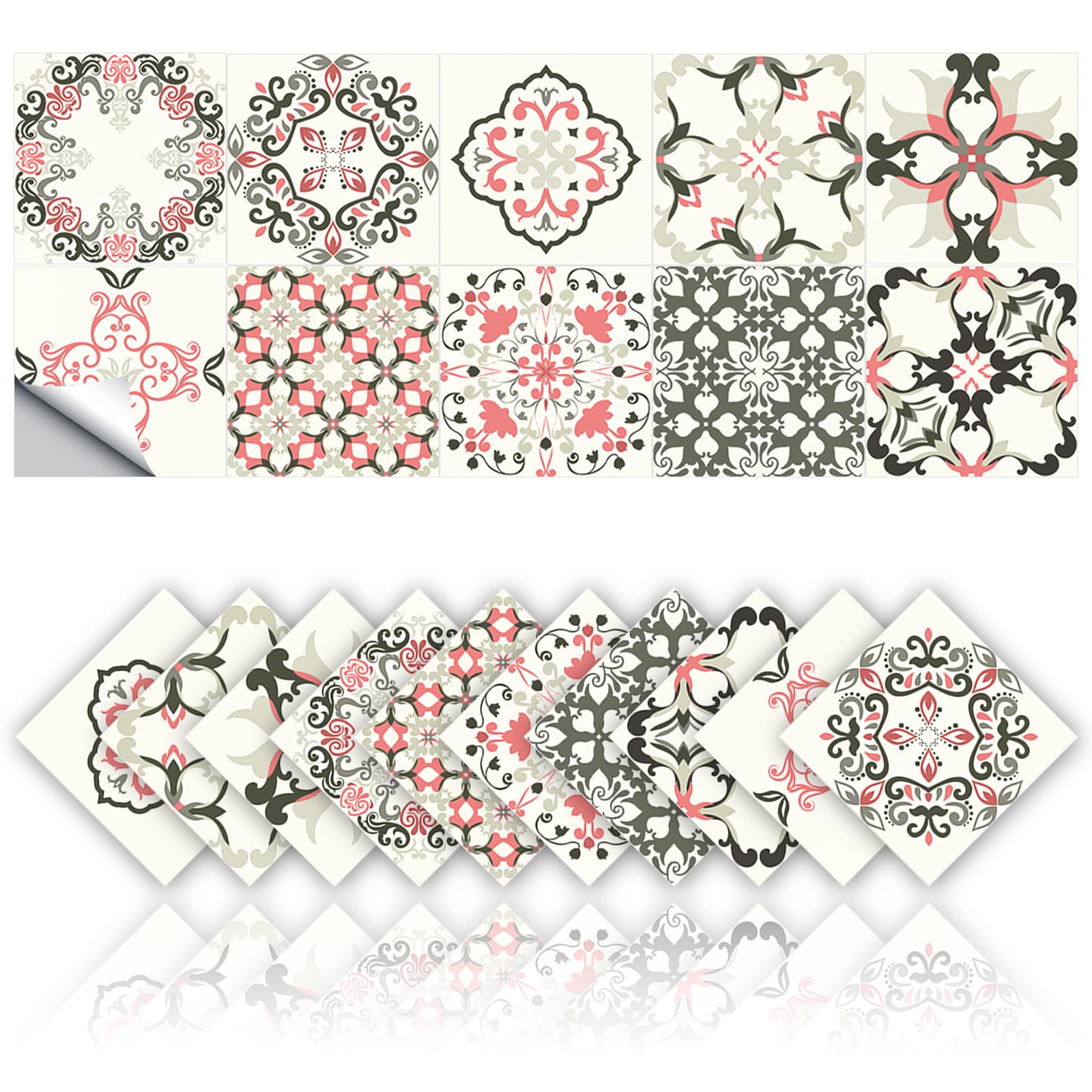 20 Pièces Carrelage Autocollant PVC 10x10cm - Style Bohème Mosaïque, Impermeable Cuisine Salle De Bain