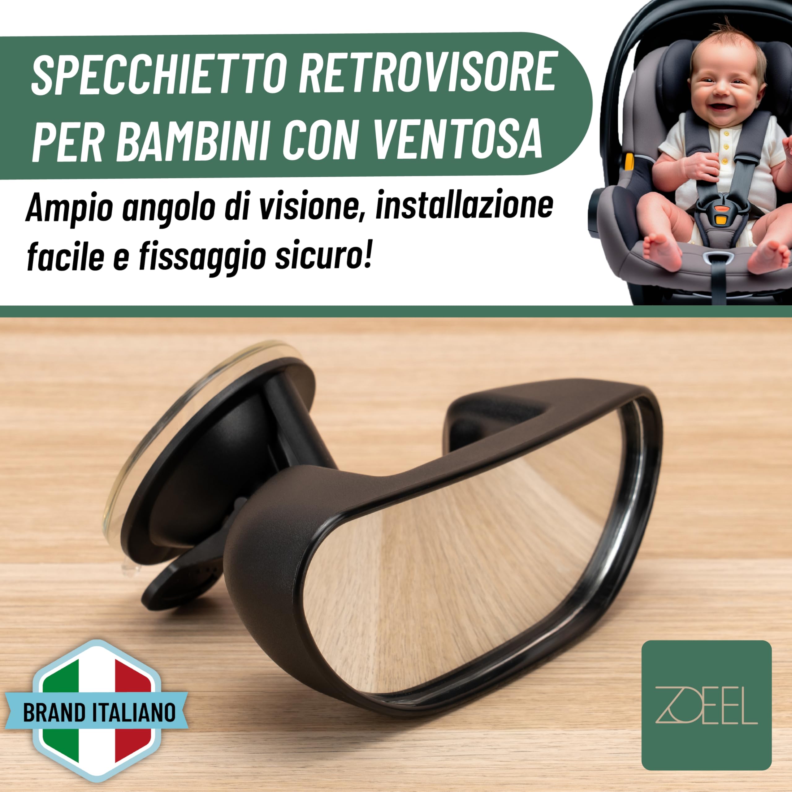 ZOEEL Specchietto Retrovisore Bambini per Auto – Sicuro, Ampio e Regolabile per Monitorare il Neonato in Viaggio