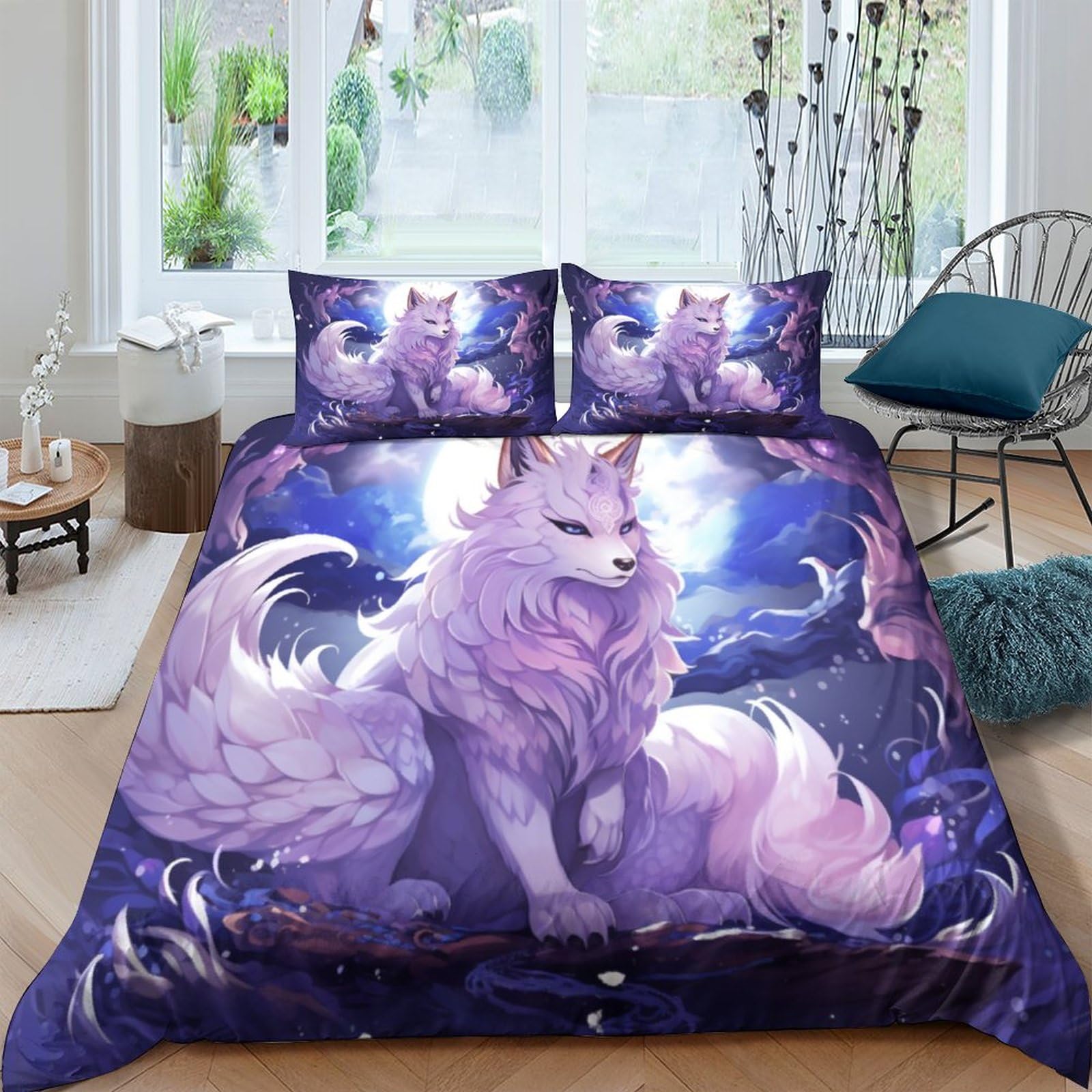 Parure de lit imprimé renard en microfibre premium de lit double 200x200 cm toucher soie