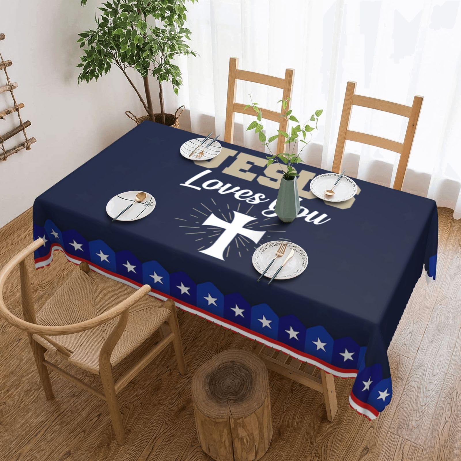 SMAZDFXX Jesus Loves You 54 x 72in Table Cloth,Polyester Rectangle Tablecloth for Kitchen Dining