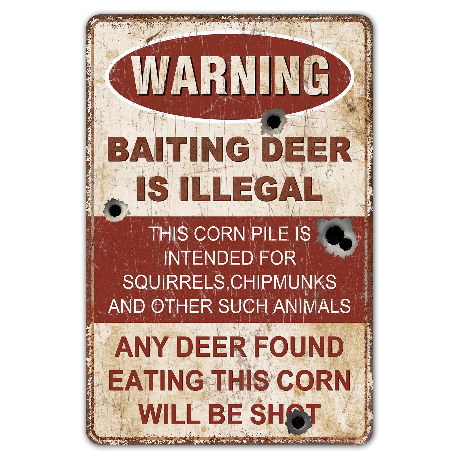 HYBLOM Warning Baiting Deer Is Illegal Metal Sign Vintage Tin Signs, deer decor Coffee Wall Coffee & Bar Decor, funny deer gifts for hunters 12x8 Inches