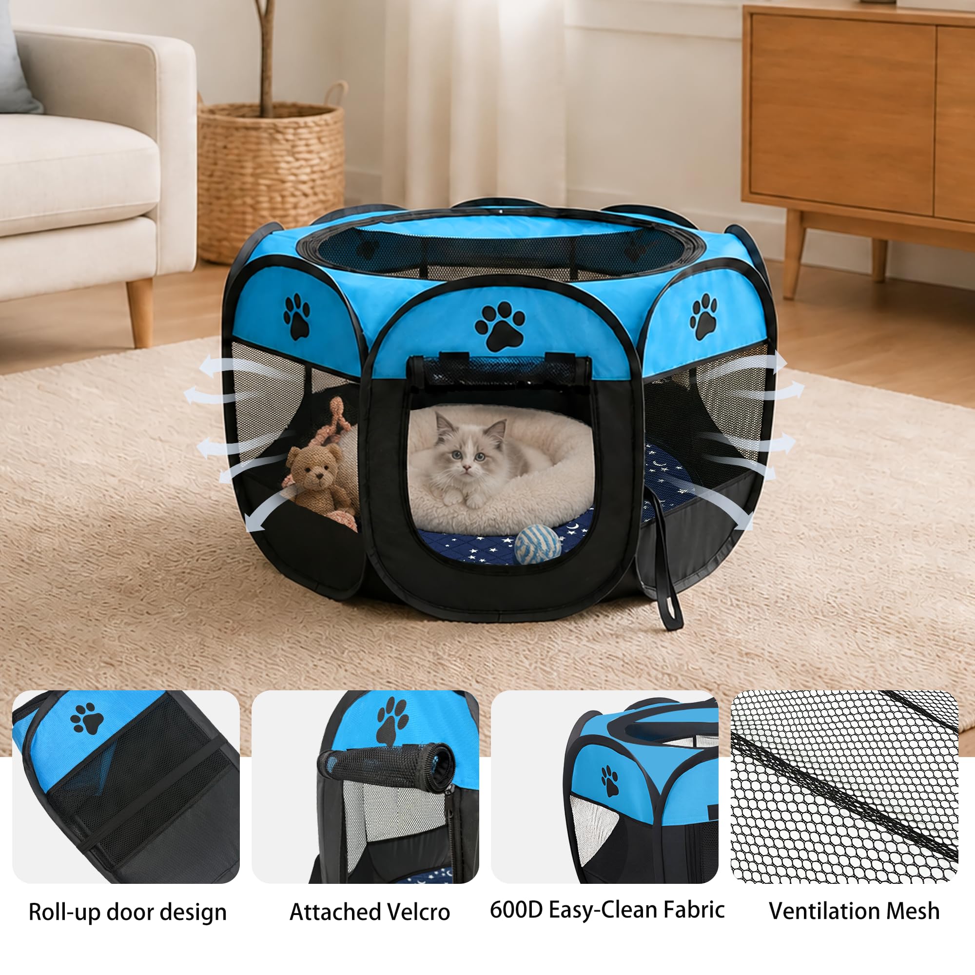 Box per gatti 3 in 1 per gatti chiuso, con cuscinetto e guanto lavabili, box portatile pop-up per cani, tenda pieghevole per animali domestici, per gattini, cuccioli, conigli, piccoli animali