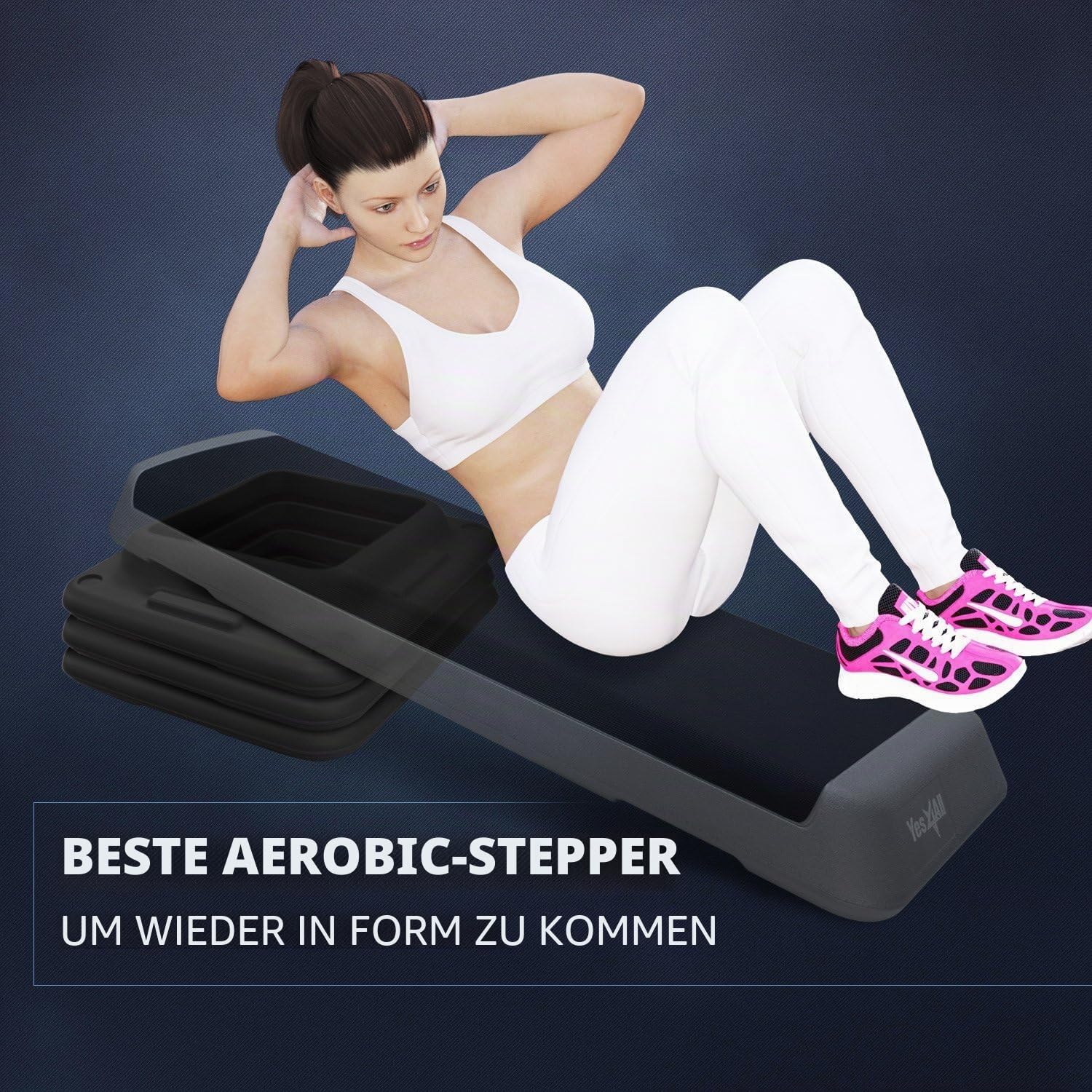 Yes4All Aerobic Stepper, Stepbench Aerobic-Fitness Steppbrett, Übung Workout Schritt Plattform mit 4 verstellbaren Risers enthalten