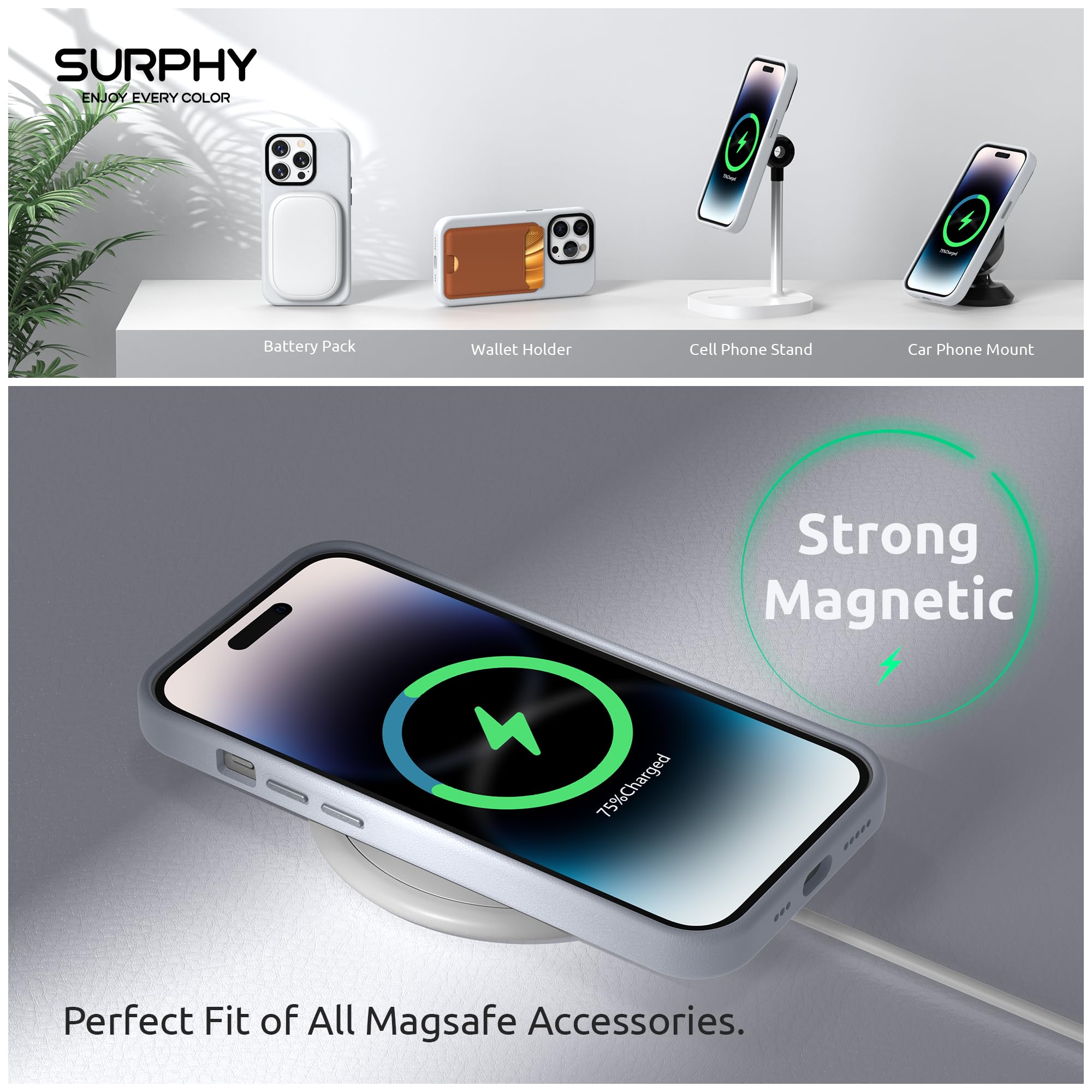 SURPHY Cuir Coque Compatible Avec IPhone 13 6,1 Pouces, Premium PU Cuir Résistants Rayures Coque