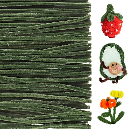 Aoibrloy 200 piezas de limpiadores de tuberías suministros de manualidades, tallos de felpilla verde musgo para niños, proyectos creativos de artes