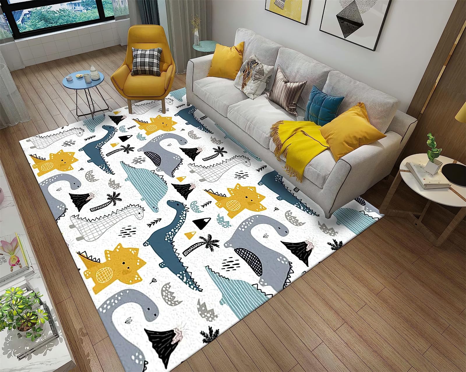 Cute Cartoon Dinosaur Area Rug, Non Slip Easy Care Kids Rugs, Breathable Durable Carpet for Indoor Bedroom Living Room Office Decor Rug - 3 ft x 4 ft