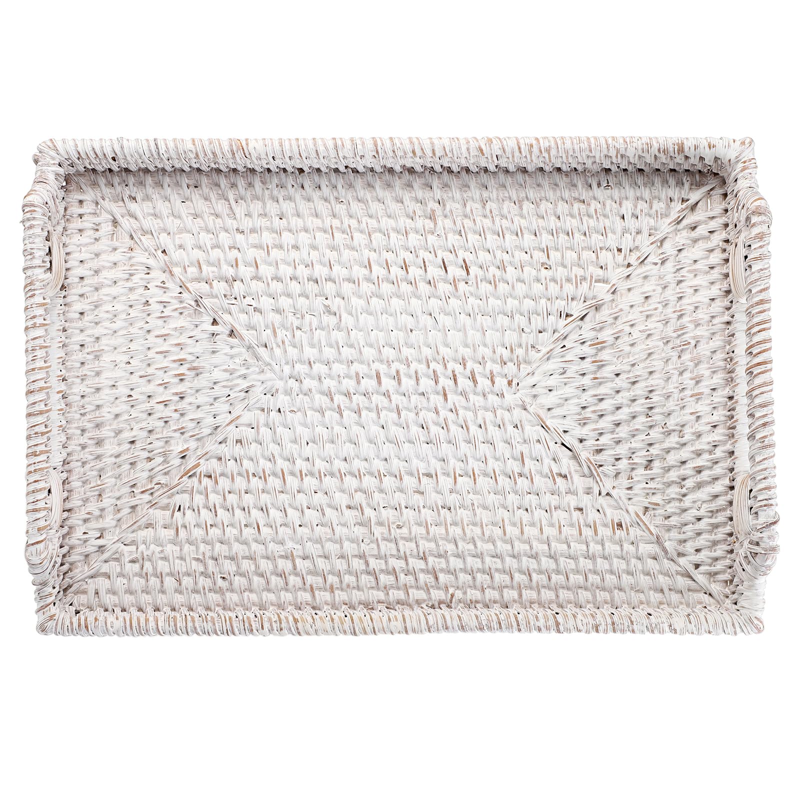 Vassoio In Rattan IGNPION 40cm - Portaoggetti Decorativo Per Tavolo, Bagno, Cucina, Bianco