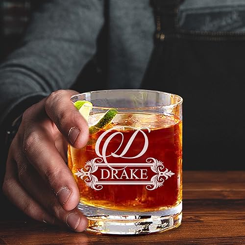 Miniatura 5 de Vaso de cristal personalizado con rocas redondas  Fiesta de boda padrinos de boda para el Día del Padre  Vasos grabados con monograma grabados