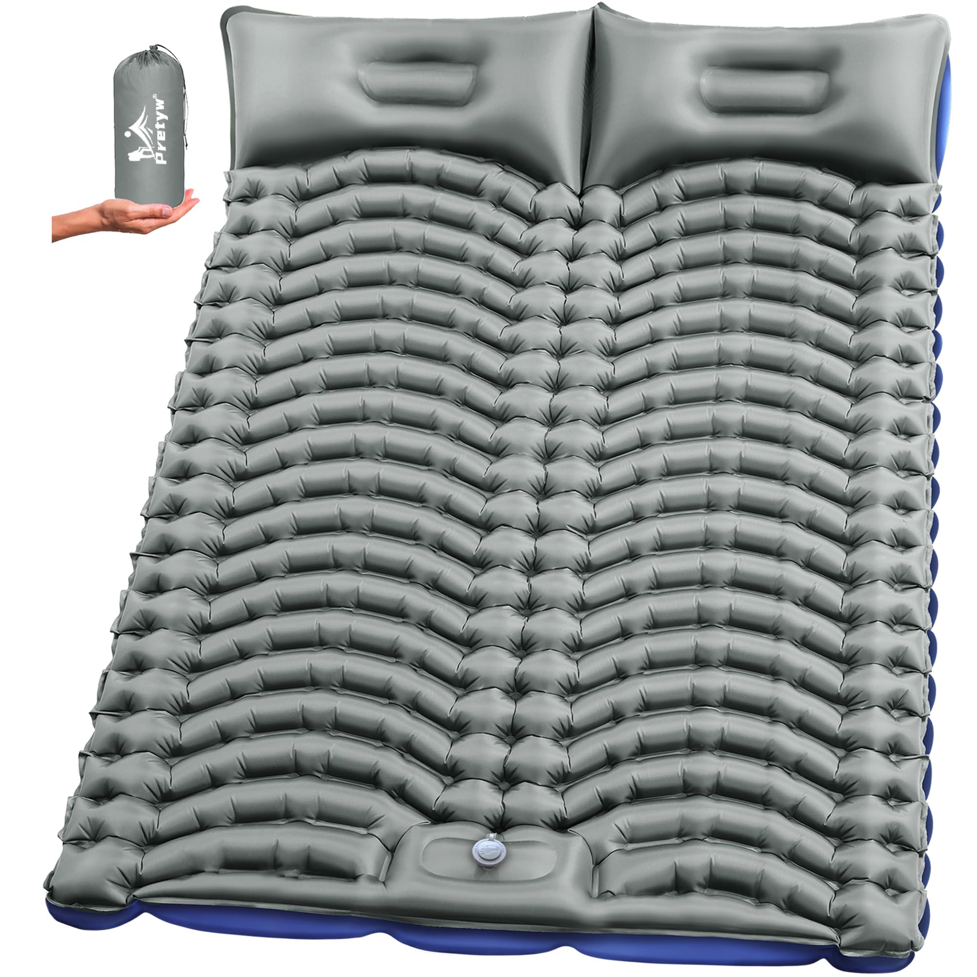 Double Camping Sleeping pad with Pillow &amp; Built-in Foot Pump