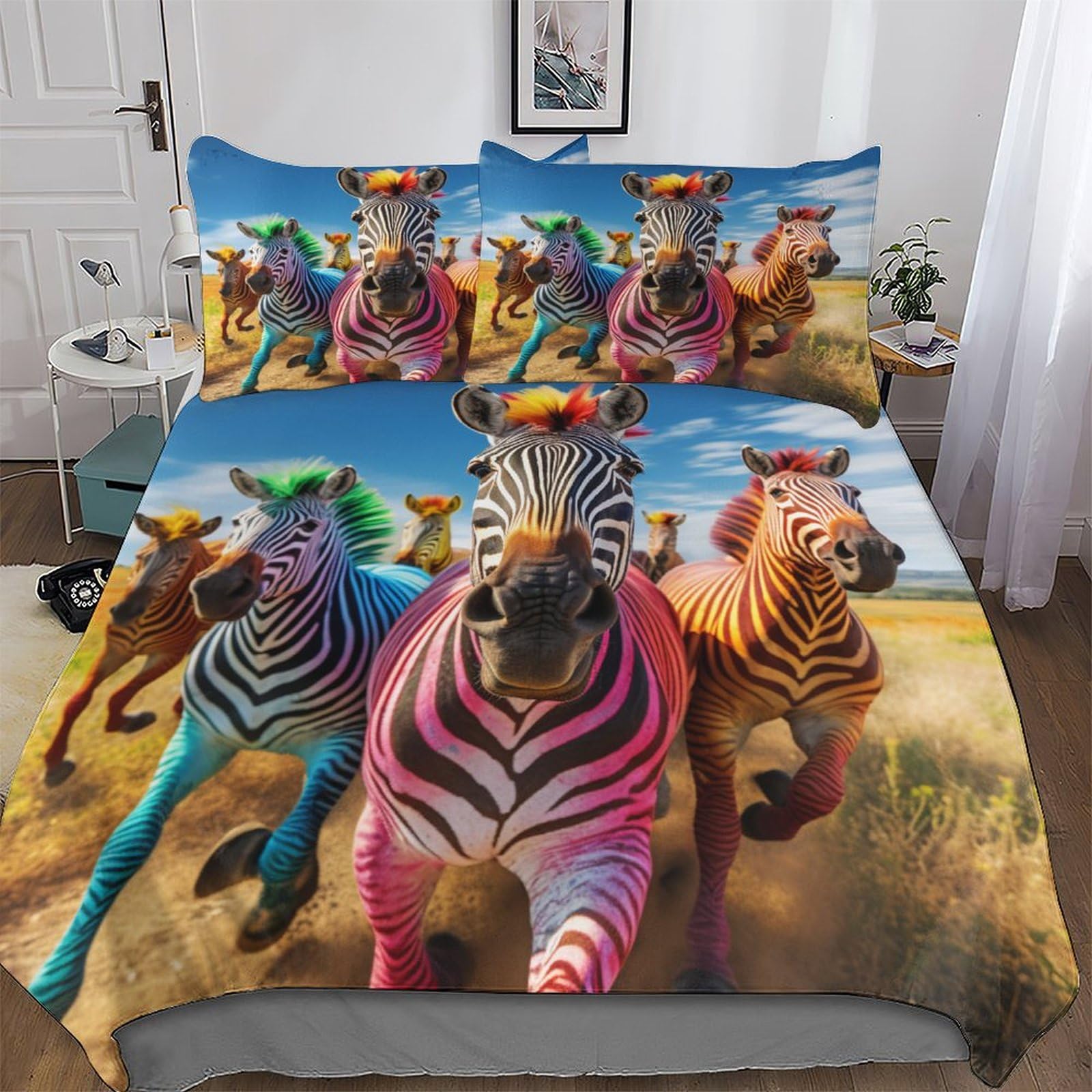 Housse couette zèbre 3D avec taie d'oreiller pour des nuits douces