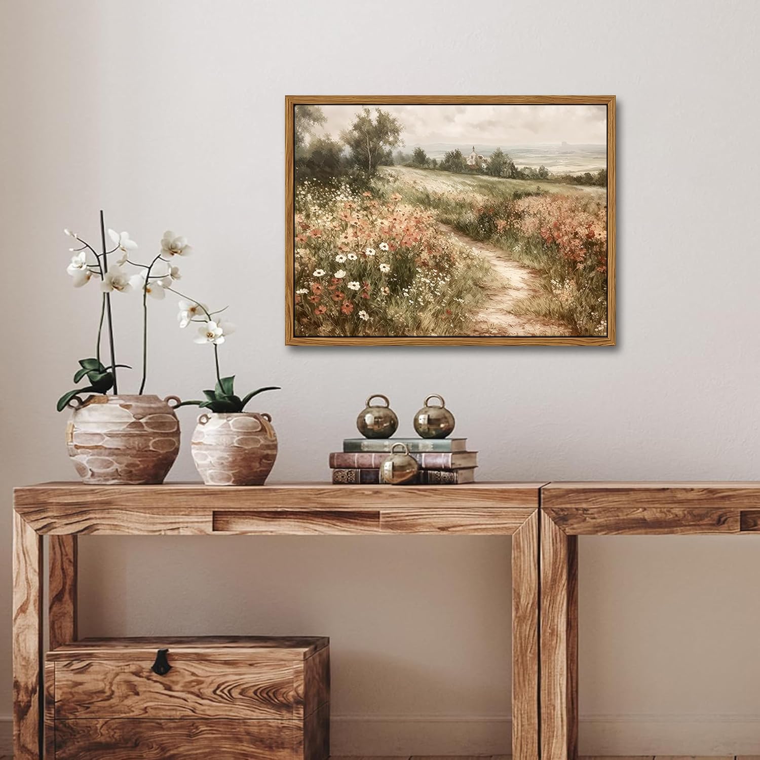 Vintage Framed Wall Art for Living Room – Vintage Wildflower Pictures Oil Paintings Canvas Prints – Country Flower Modern Farmhouse Wall Decor for Bathroom Bedroom Home Office – 16x24in