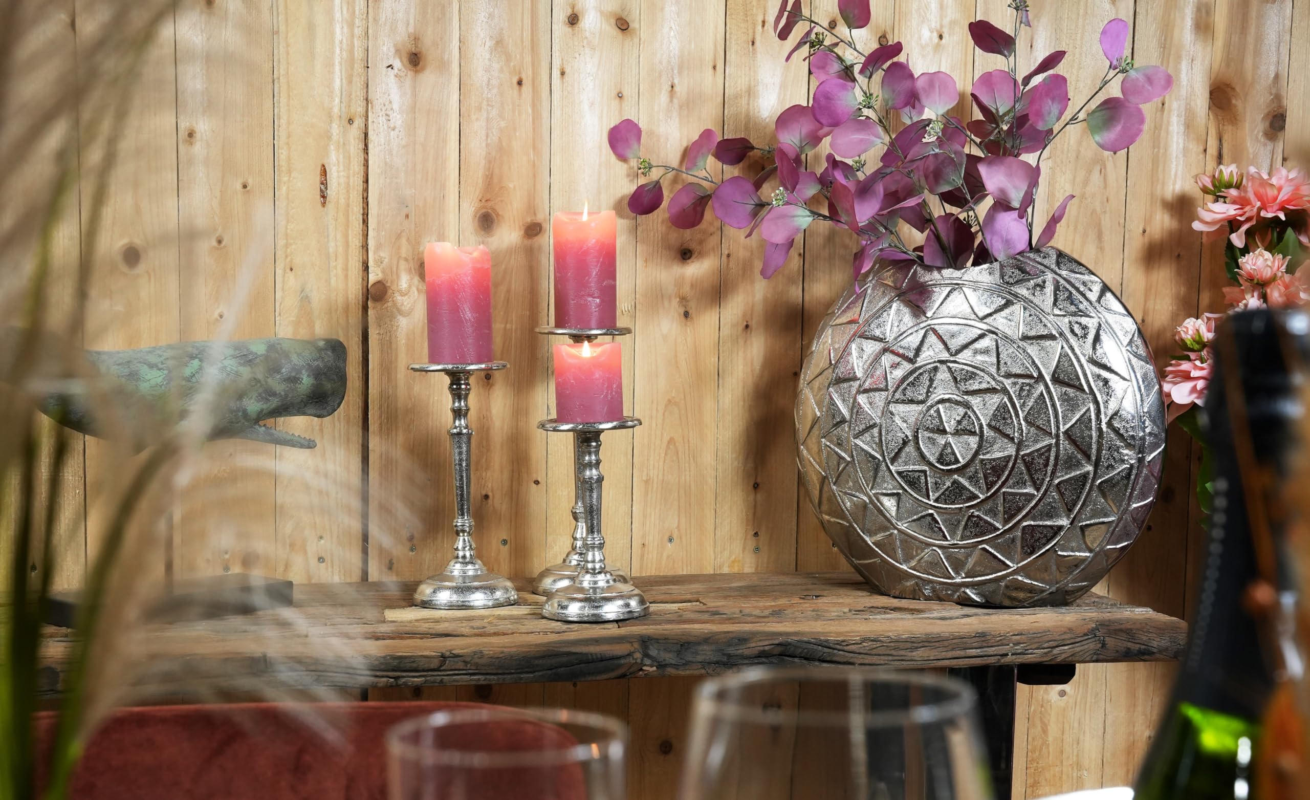 Set di 3 portacandele in metallo argentato, decorazione moderna per candele a pilastro, decorazione da tavolo, matrimonio, decorazione per soggiorno, altezza 20, 25 e 29 cm
