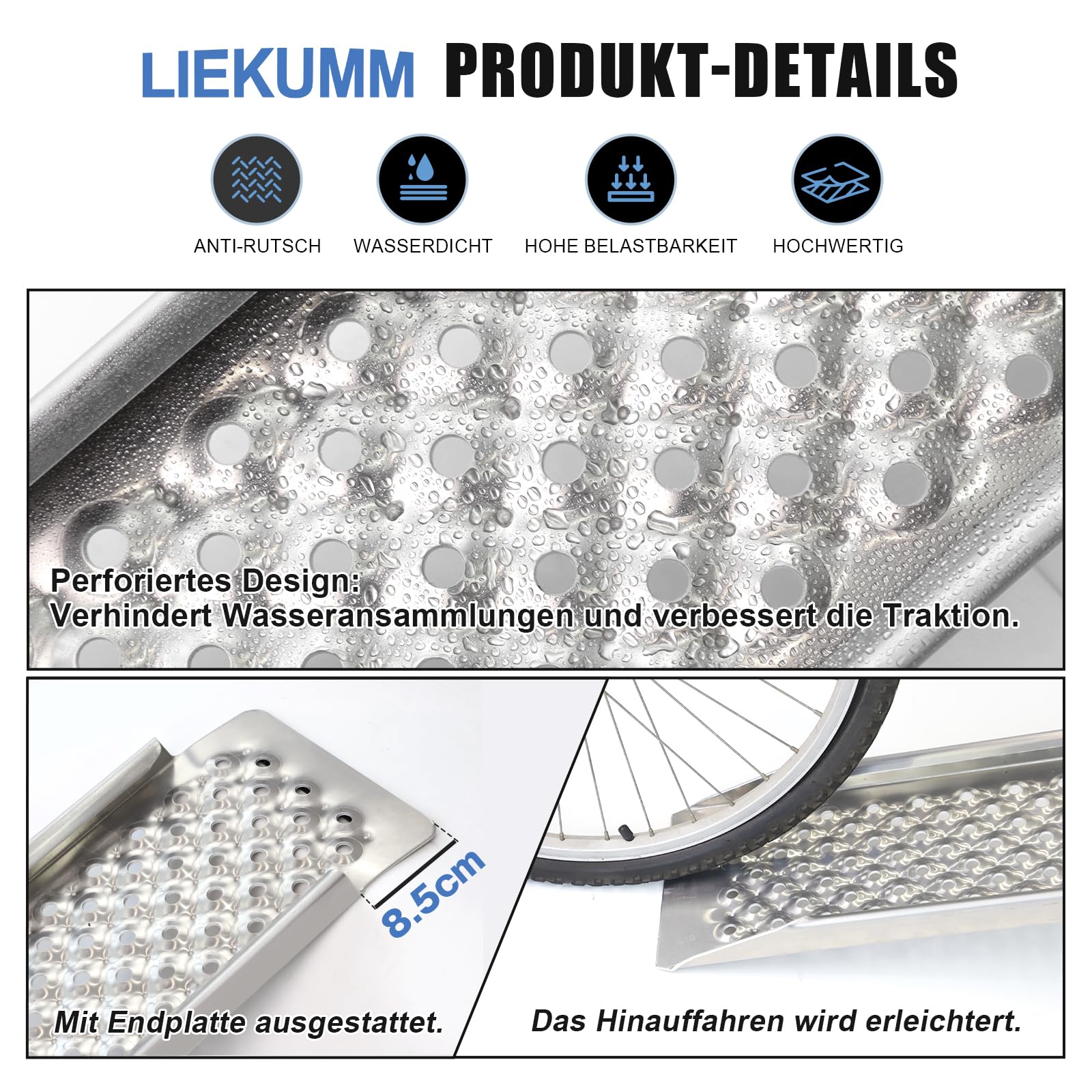 LIEKUMM 2 x rampa najazdowa aluminiowa, nośność 600 kg, 150 x 21,5 cm, rampa najazdowa do przyczep, motocykla, rampa najazdowa do samochodów osobowych, przyczep, lekka szyna załadunkowa do schodów