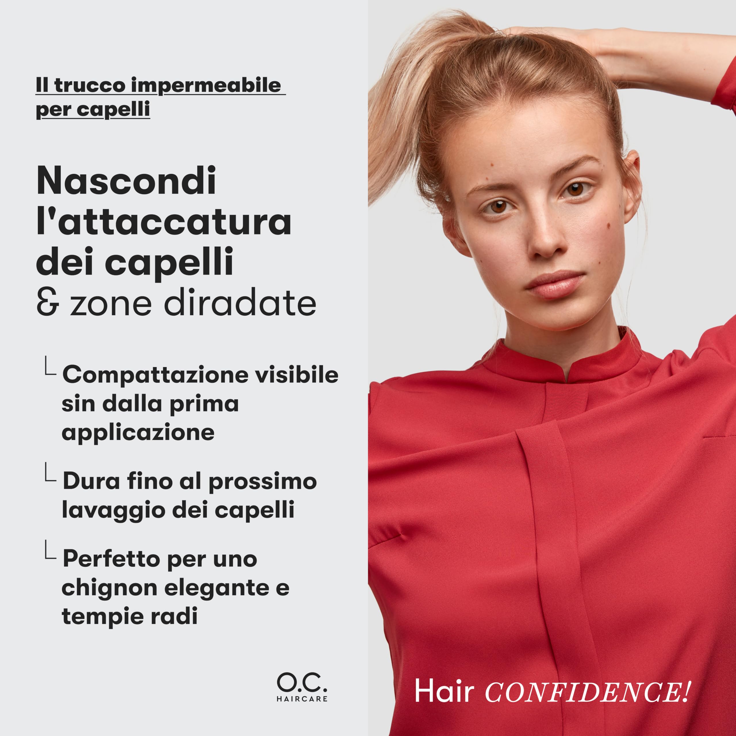 O.C. HAIRCARE Polvere per Radici per l'Ispessimento dei Capelli per Donne e Uomini - per Testa Segreta, Riga e Linea dei Capelli - Consigliato dai Saloni Leader - 9 Colori - Polvere per Capelli