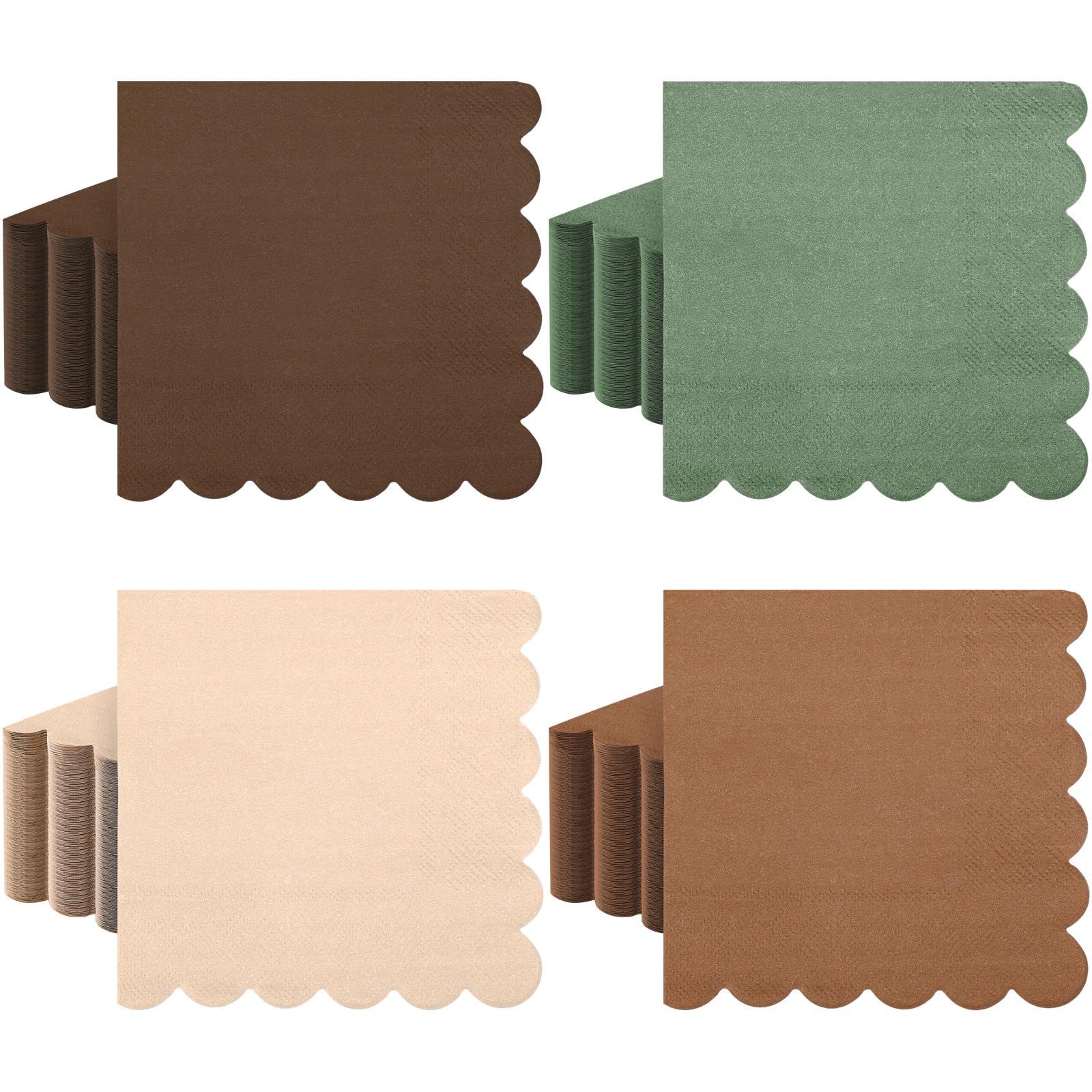 Zhanmai 100 Pack Cocktail Napkins Brown 2-ply Scalloped Napkins, 5 x 5 in