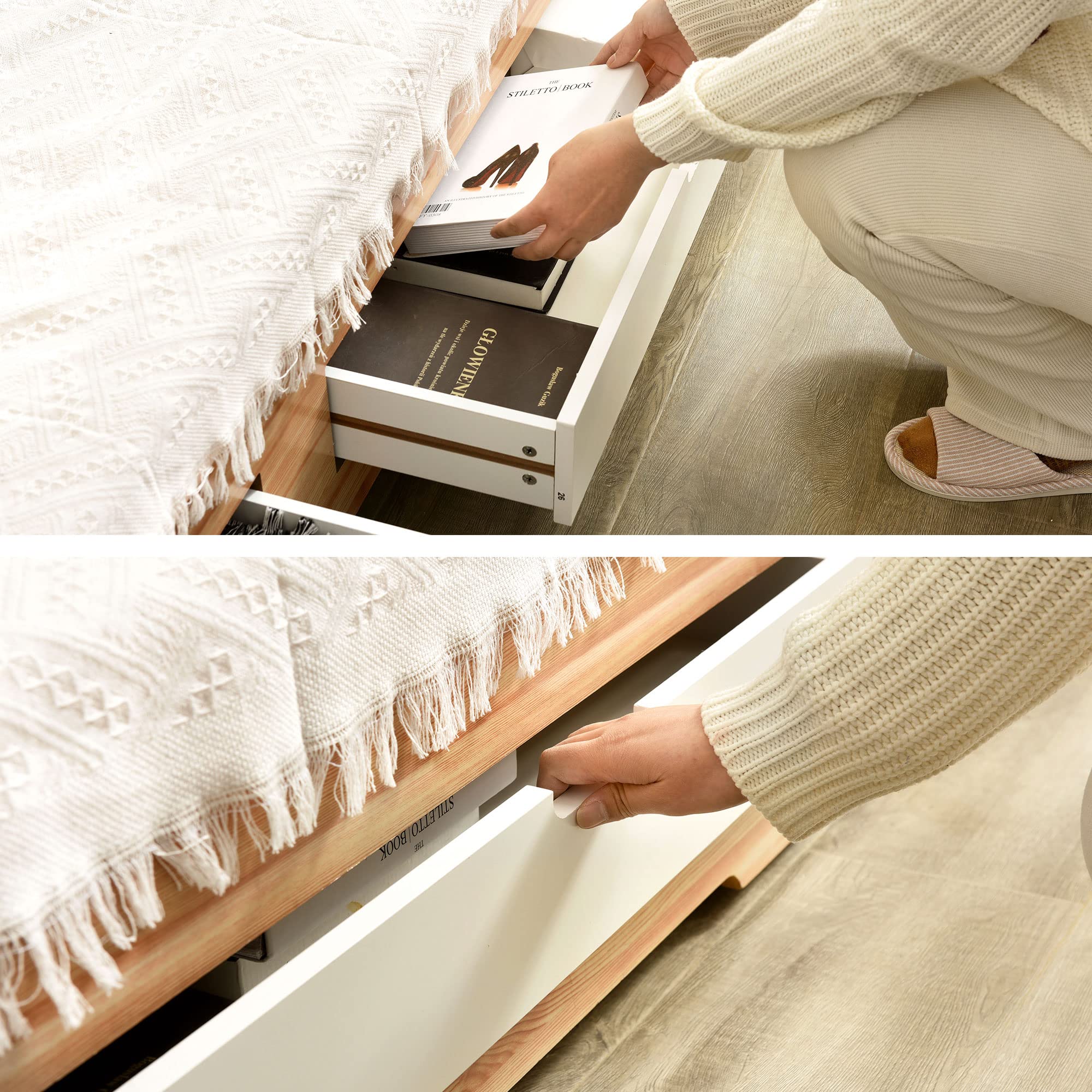 Amazon｜ソファベッド デイベッド 伸長式ベッド 木製 引き出し付き