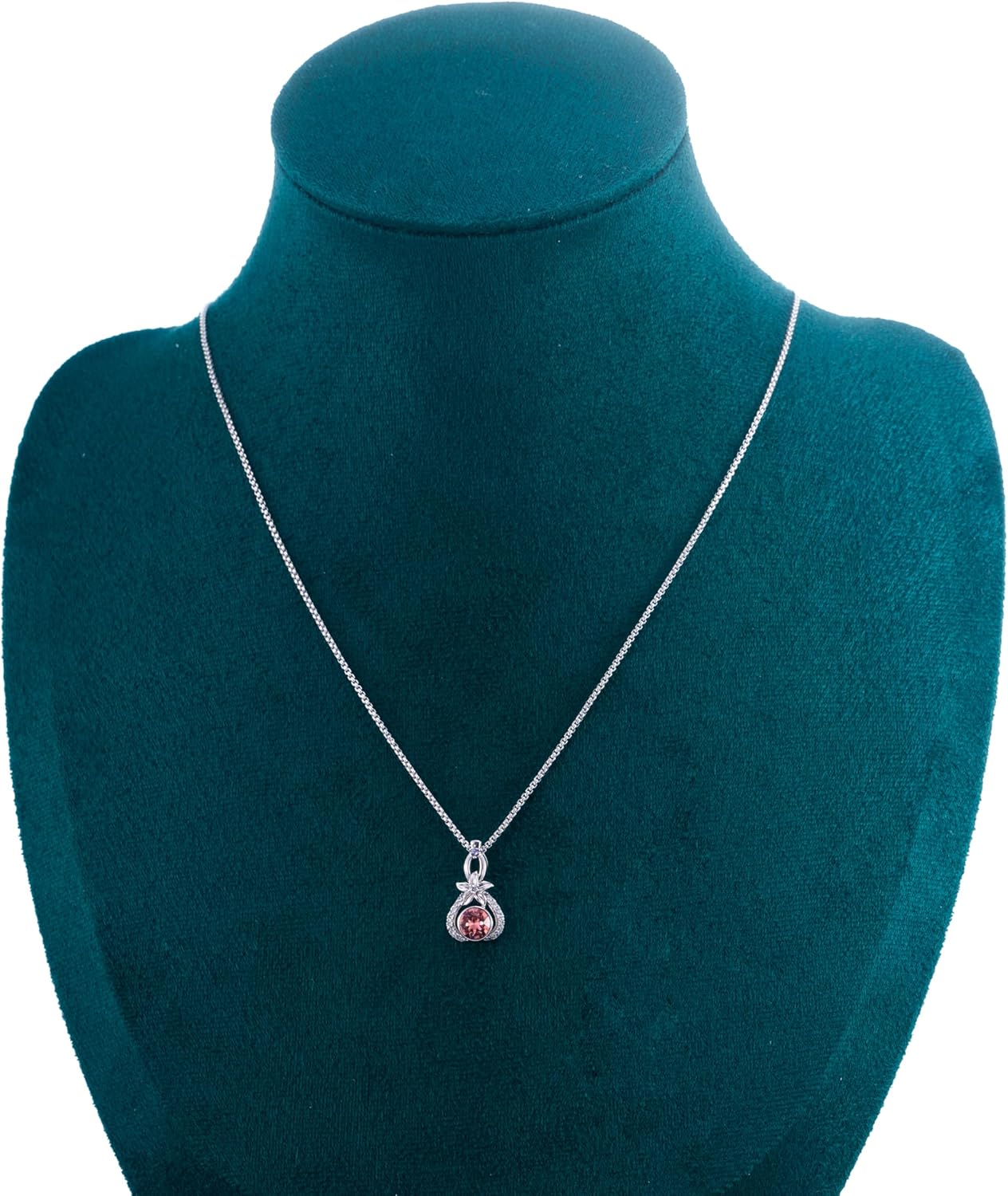 XUPING Crystal Necklace for Women Round Crystal Pendant Necklace Silver Flower Cubic Zirconia Necklace Anniversary Birthday Jewelry Gifts Valentine's Day Gift for Her Wife Mom Lady Daughte - Image 7