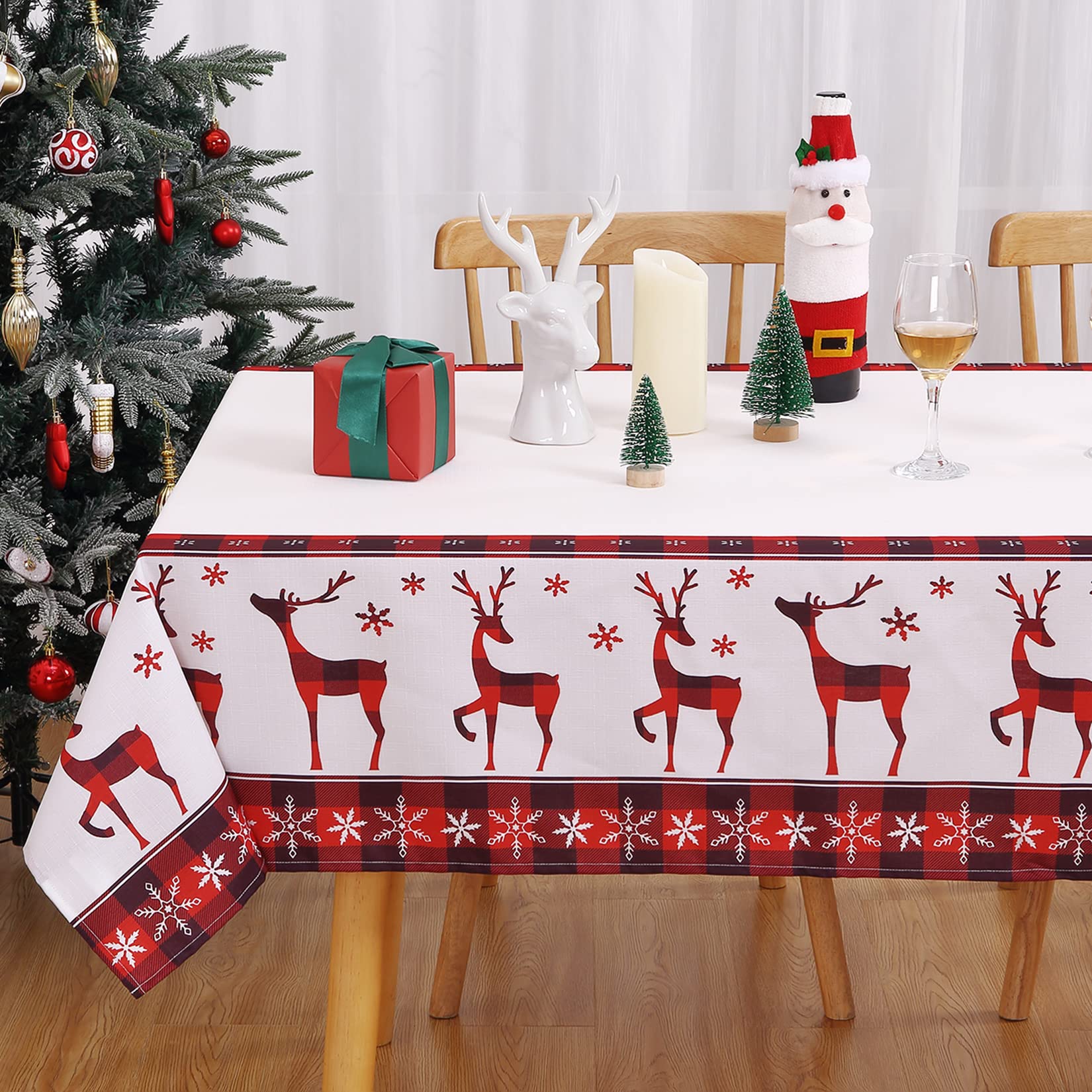 CAROMIO Mantel navideño, Mantel Lavable, hidrófugo, Antimanchas, Mantel para Cocina, Comedor, Mantel, decoración navideña, Cuadrado 137x137cm, Crema