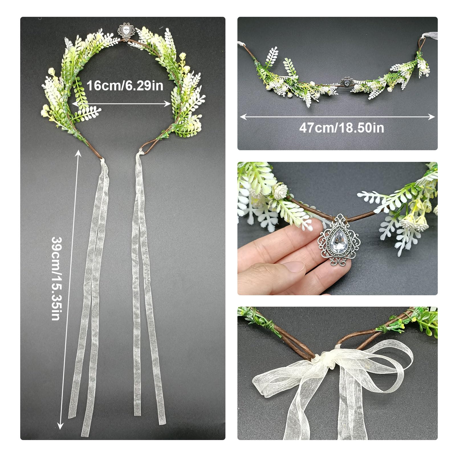 EUPSIIU Flower Crown Headband Fairy Headpiece Costume 3 works Elf Fairy Ears - Image 2